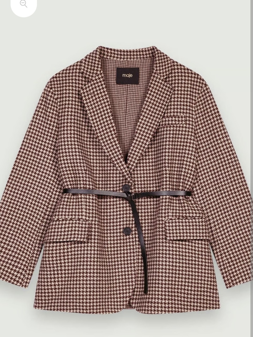 maje Brown Houndstooth Belted Blazer
